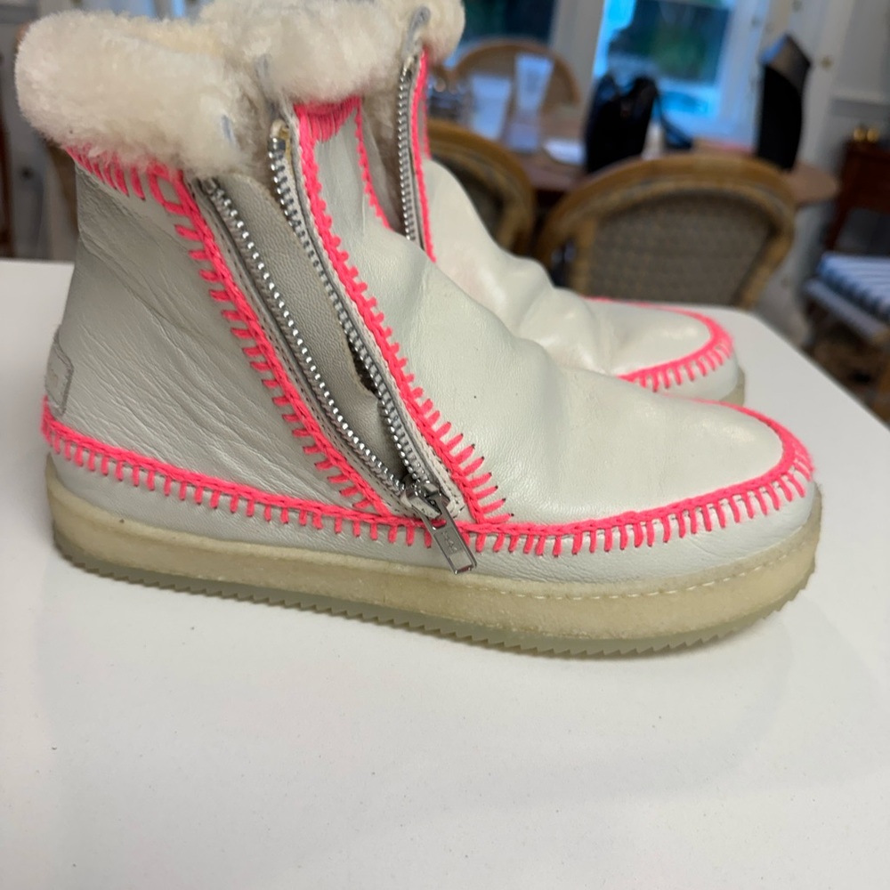 White and Pink Zip-Up Boots